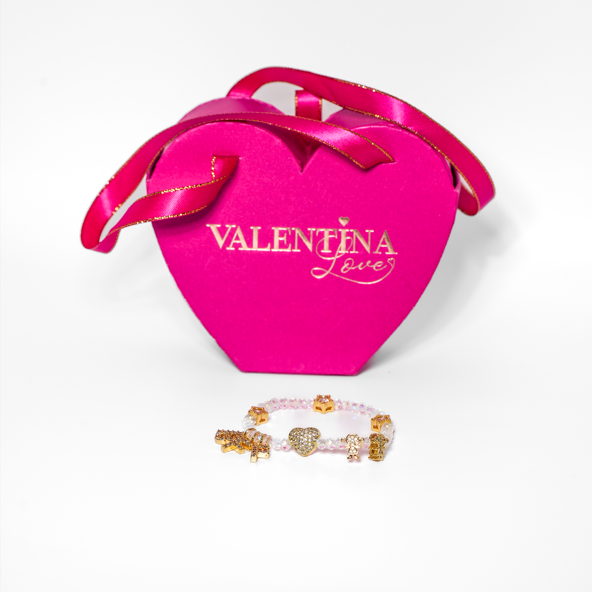 Bracelet with zirconium beads and gold-platted charms