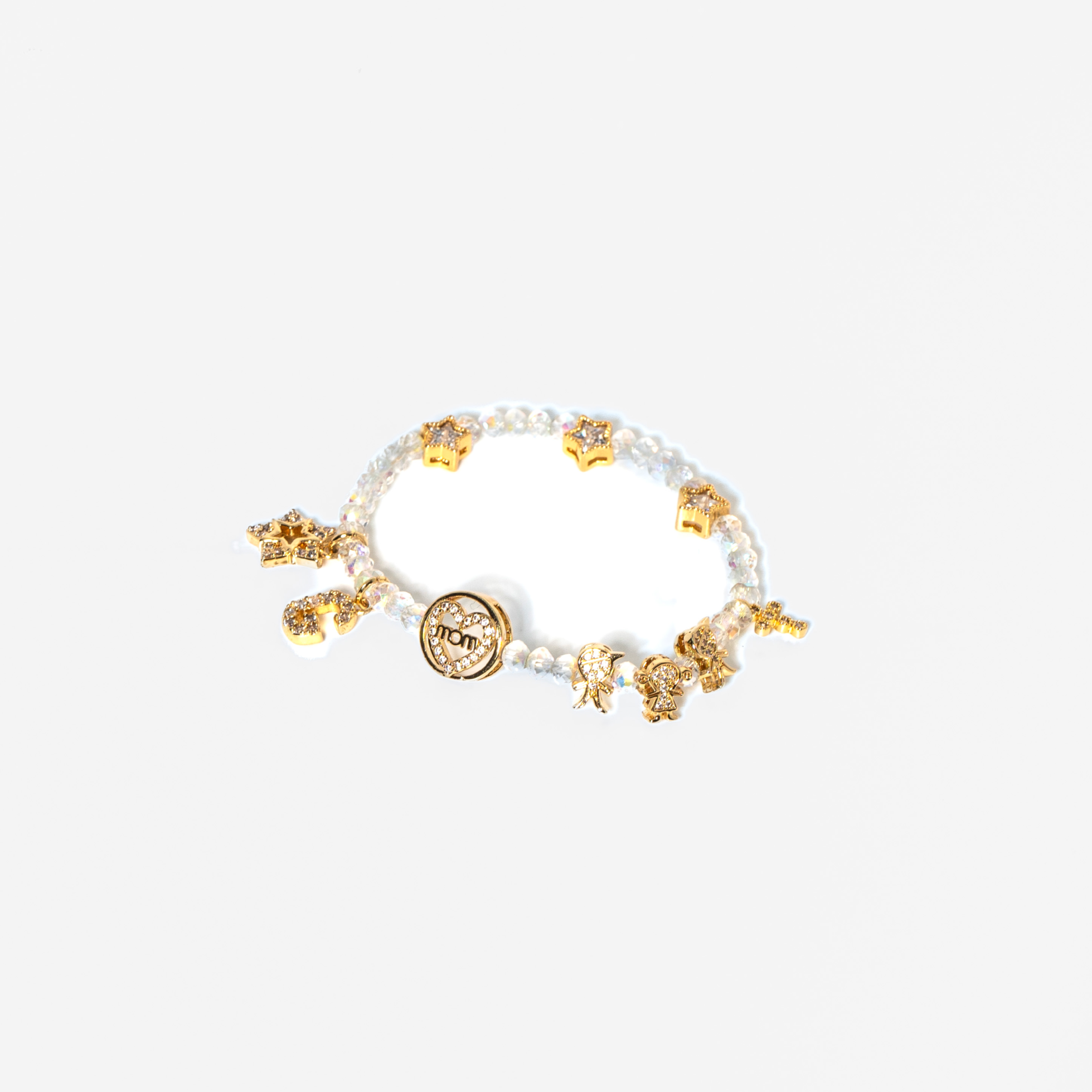 Bracelet with crystal zirconium and gold plated charms